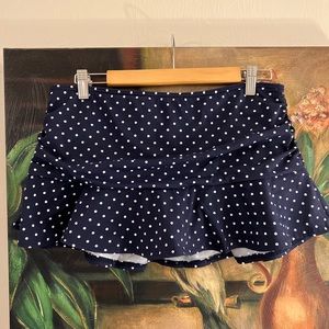 LANDS END navy polka dot ruffle swim skirt skirt ruched navy blue white 10